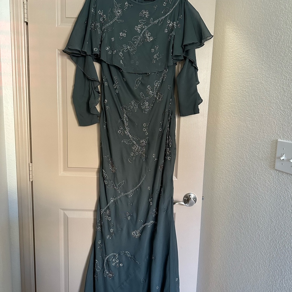 ASOS Design modesty embellished long sleeve ruffle bias maxi dress